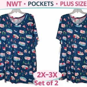 Lot 2 Secret Treasures Sleep Shirt 2X 3X Plus Size Nightgown Pockets NWT ws98